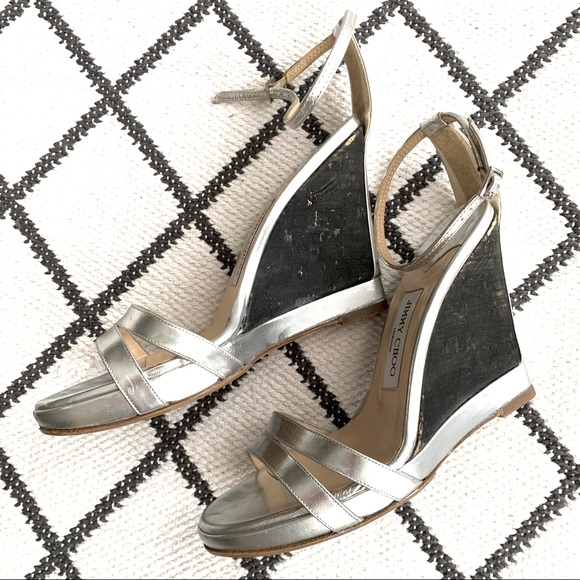 Jimmy Choo silver color block wedge sz 37.5 - Picture 1 of 8